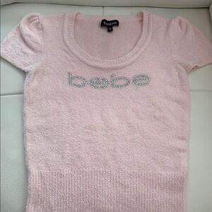 Bebe Light Pink Knit Top Sweater with Rhinestone Detail Size M